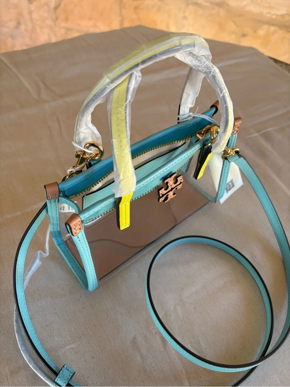 Tory Burch Clear Crossbody with Mint and Yellow Trim